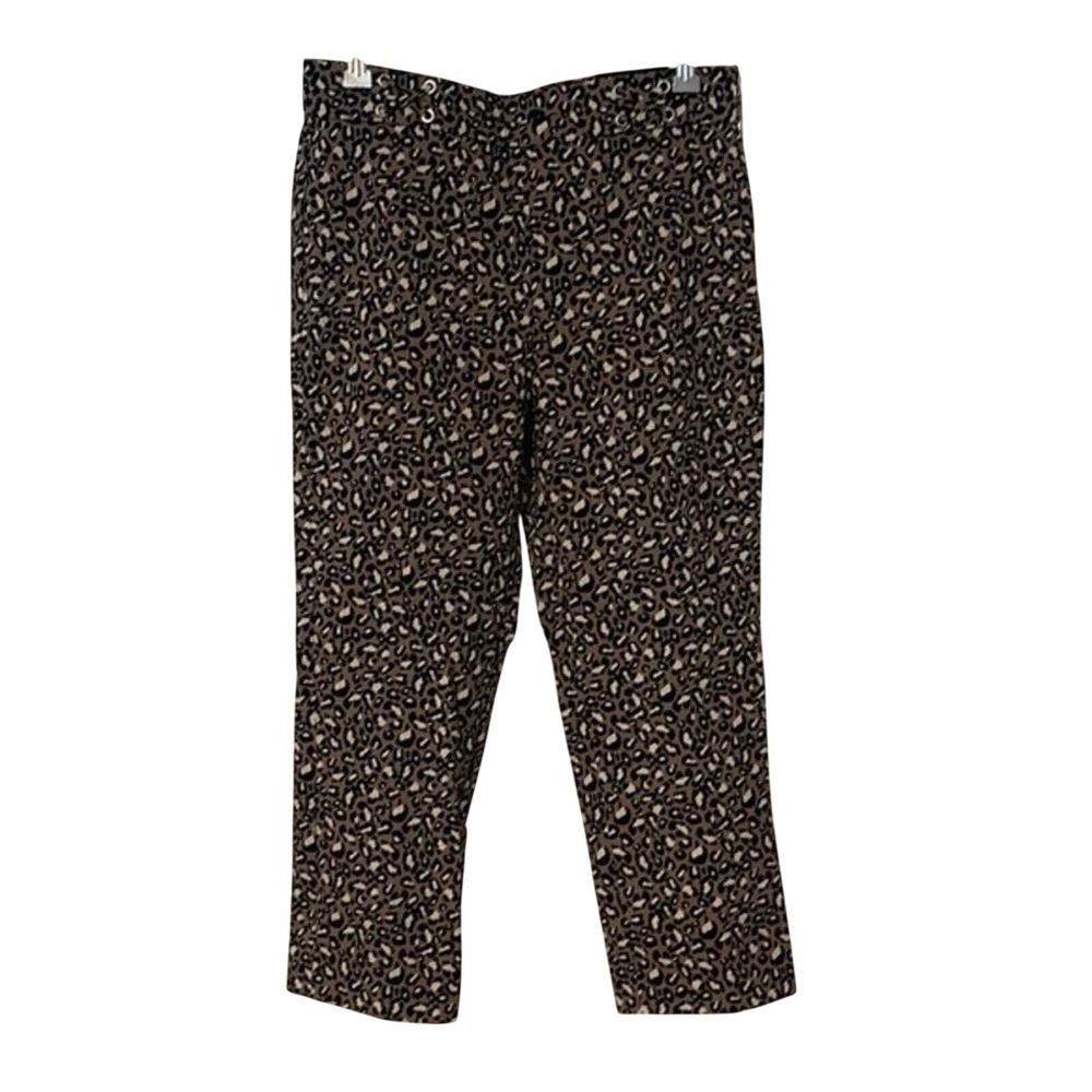 Rafaella Comfort Capri Pants Navy Leopard Animal Print Lace Up Grommet Size 14